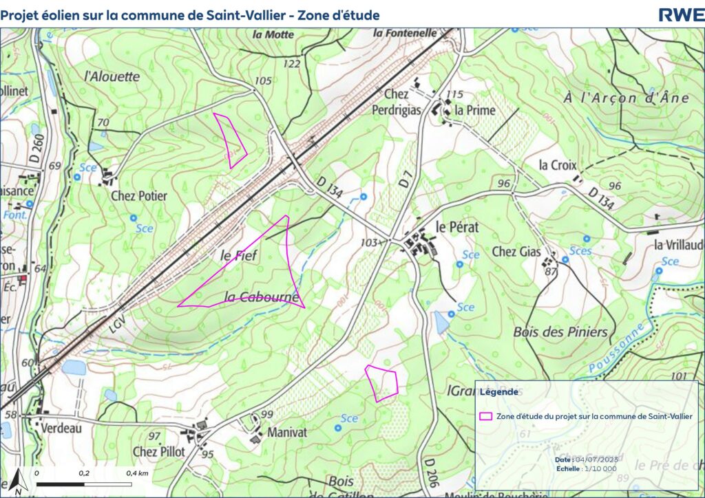 Zone d'étude du projet éolien sur la commune de Saint-Vallier